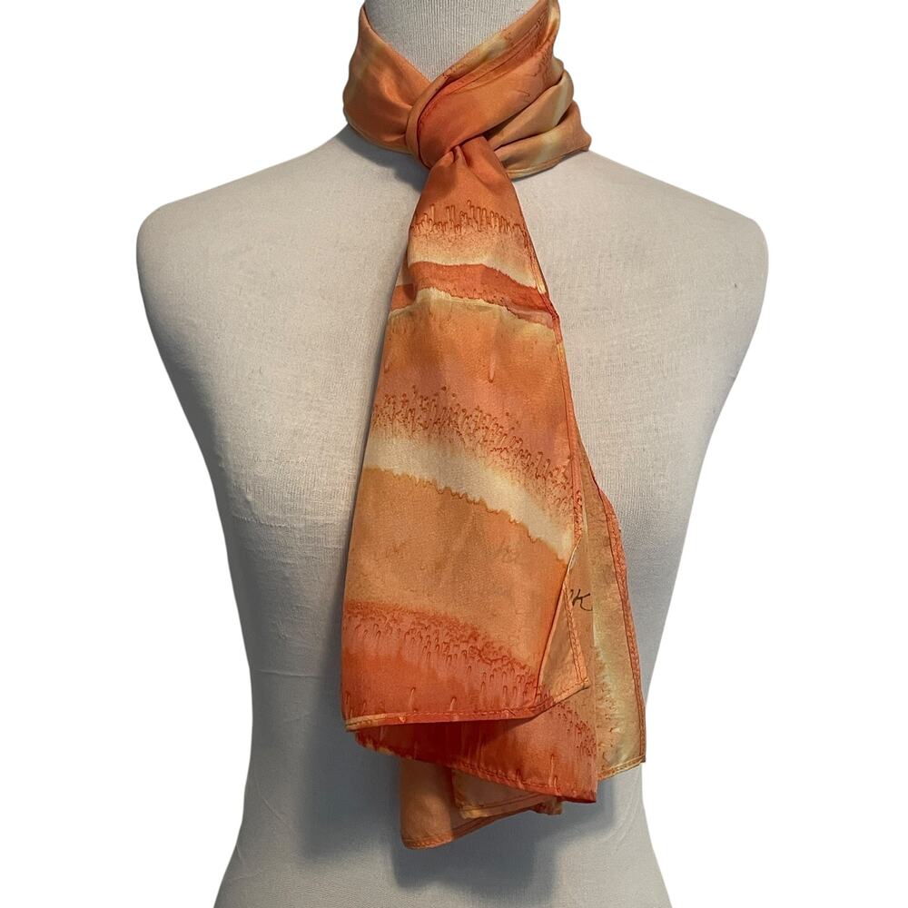 Kriska Painted Silk Scarf Womens Peach Rectangle Silky Soft 11" x 57"